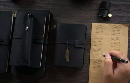 Black cover leather notebooks . Black Travelers notebook