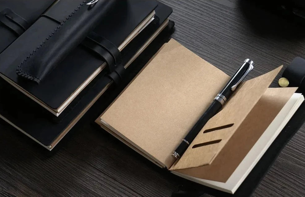 Black cover leather notebooks . Black Travelers notebook